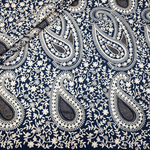 پارچه حریر سوزن دوزی هندی 5 رنگ سرمه ای 