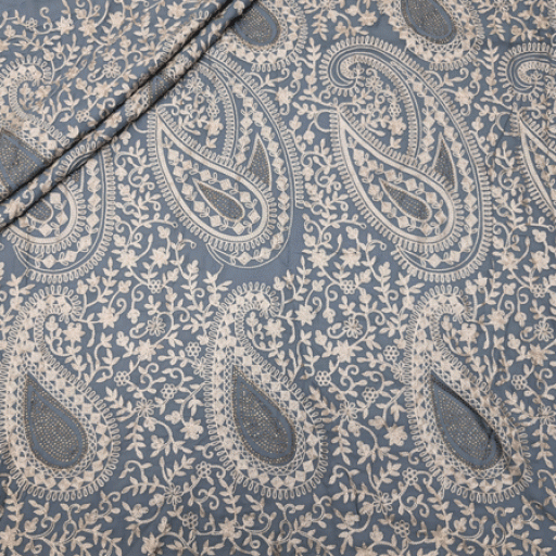 پارچه حریر سوزن دوزی هندی 5 رنگ طوسی 