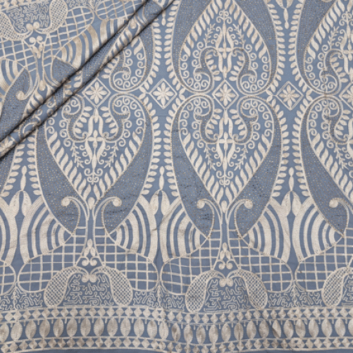 پارچه حریر سوزن دوزی هندی 8 رنگ طوسی آبی 