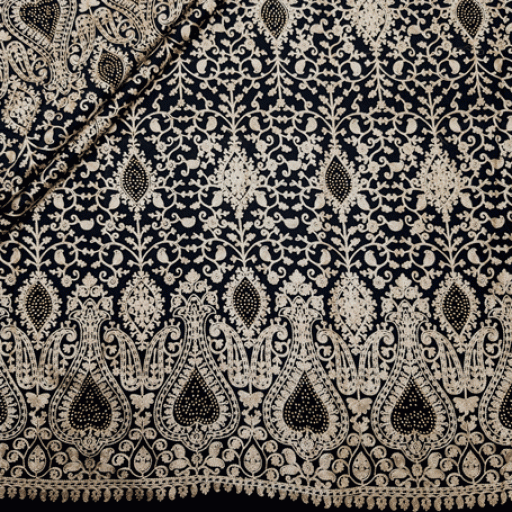 پارچه حریر سوزن دوزی هندی 9 رنگ مشکی 