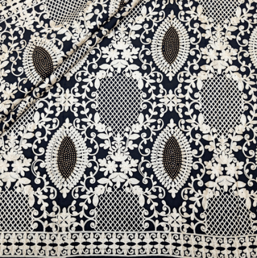 پارچه حریر سوزن دوزی هندی 10 رنگ مشکی 