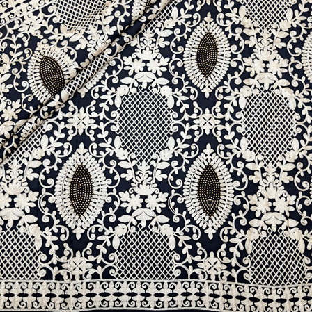 پارچه حریر سوزن دوزی هندی 10 رنگ مشکی 