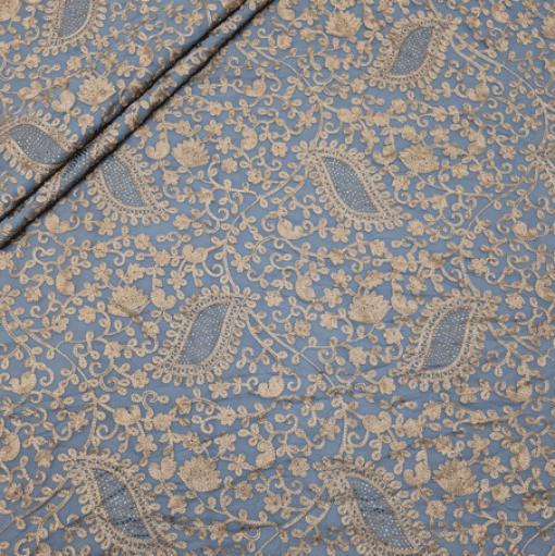 پارچه حریر سوزن دوزی هندی 13 رنگ طوسی آبی 