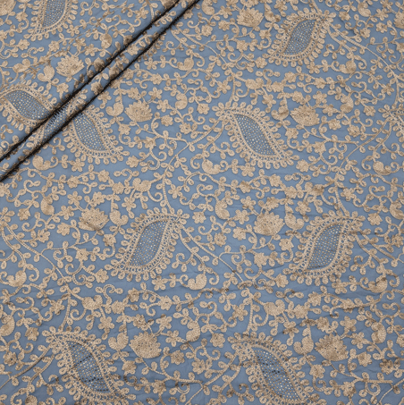 پارچه حریر سوزن دوزی هندی 13 رنگ طوسی آبی 