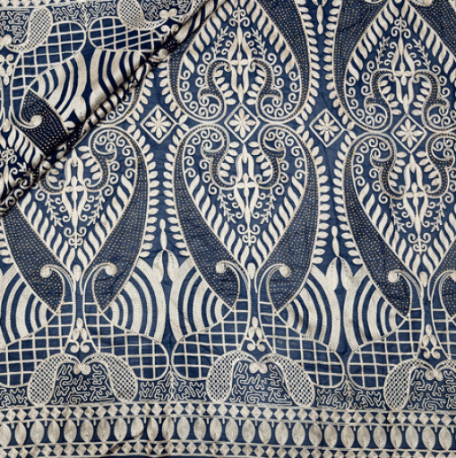 پارچه حریر سوزن دوزی هندی 8 رنگ سرمه ای 