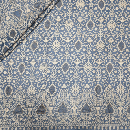 پارچه حریر سوزن دوزی هندی 9 رنگ طوسی آبی 