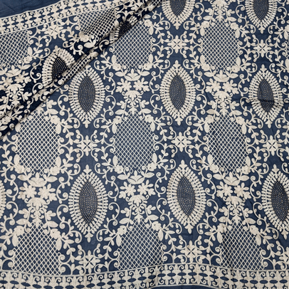 پارچه حریر سوزن دوزی هندی 10 رنگ سرمه ای 