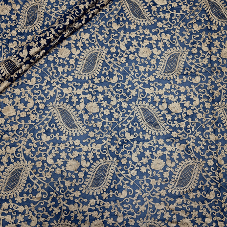 پارچه حریر سوزن دوزی هندی 13 رنگ سرمه ای 