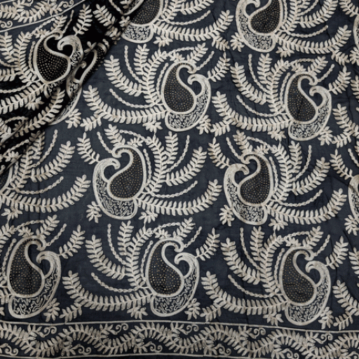 پارچه حریر سوزن دوزی هندی 16 رنگ مشکی 