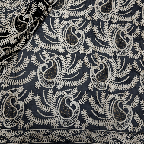 پارچه حریر سوزن دوزی هندی 16 رنگ مشکی 