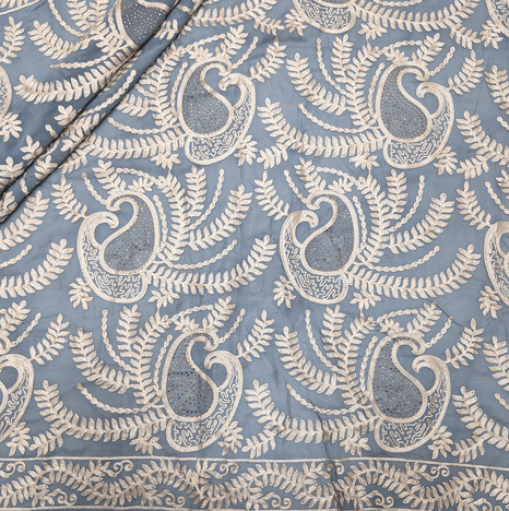 پارچه حریر سوزن دوزی هندی 16 رنگ طوسی آبی 