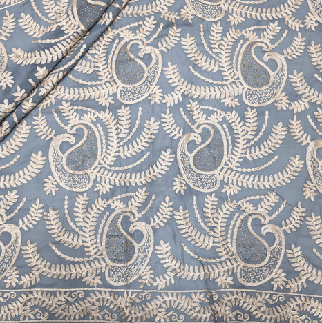 پارچه حریر سوزن دوزی هندی 16 رنگ طوسی آبی 