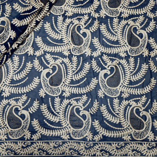 پارچه حریر سوزن دوزی هندی 16 رنگ سرمه ای 