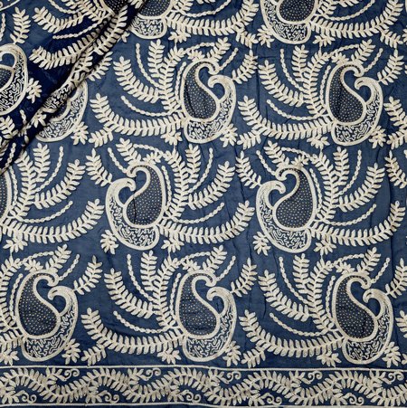 پارچه حریر سوزن دوزی هندی 16 رنگ سرمه ای 