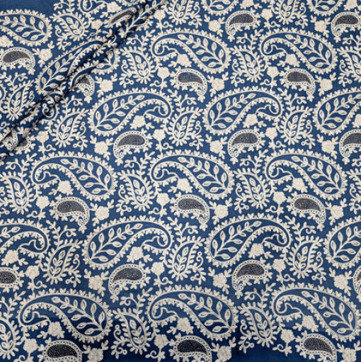 پارچه حریر سوزن دوزی هندی 19 رنگ سرمه ای 