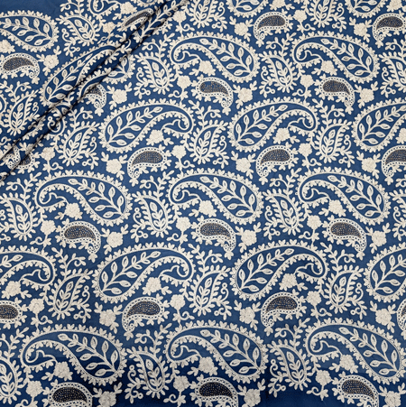 پارچه حریر سوزن دوزی هندی 19 رنگ سرمه ای 