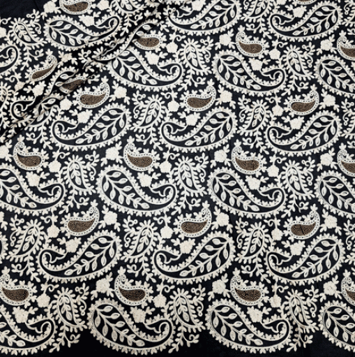 پارچه حریر سوزن دوزی هندی 19 رنگ مشکی 