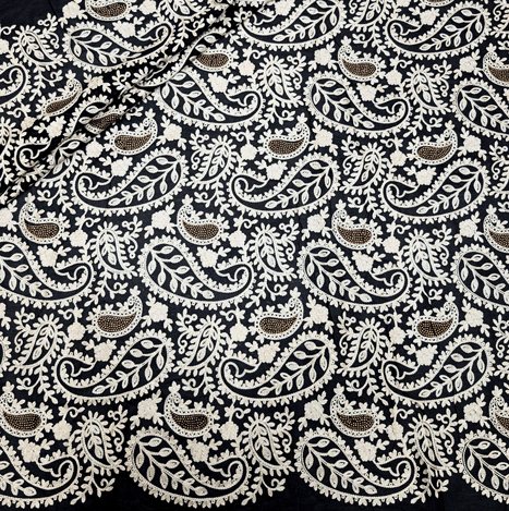 پارچه حریر سوزن دوزی هندی 19 رنگ مشکی 