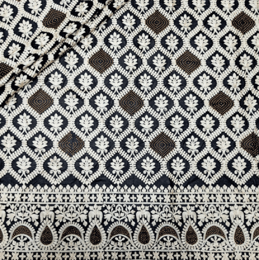 پارچه حریر سوزن دوزی هندی 21 رنگ مشکی 