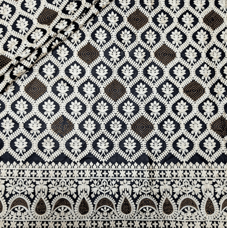 پارچه حریر سوزن دوزی هندی 21 رنگ مشکی 