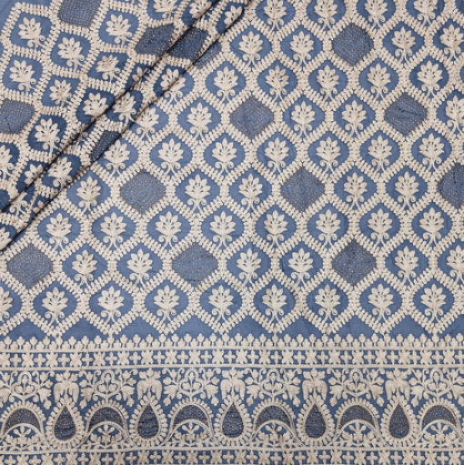 پارچه حریر سوزن دوزی هندی 21 رنگ طوسی آبی 