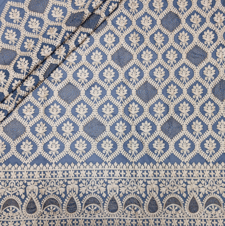 پارچه حریر سوزن دوزی هندی 21 رنگ طوسی آبی 