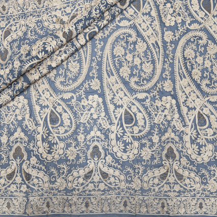 پارچه حریر سوزن دوزی هندی 22 رنگ طوسی آبی 