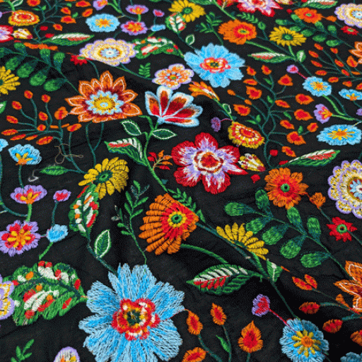 پارچه لینن سوزن دوزی هندی 144 رنگ زمینه مشکی 