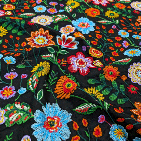 پارچه لینن سوزن دوزی هندی 144 رنگ زمینه مشکی 