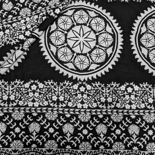 پارچه لینن سوزن دوزی هندی 145 رنگ سفید مشکی 