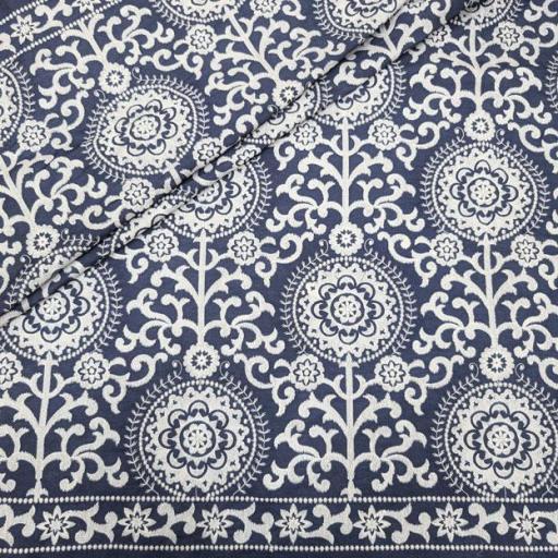 پارچه لینن جین سوزن دوزی رنگ سرمه ای 