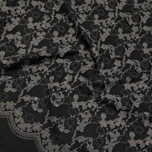 پارچه شانل اپلیکه رنگ مشکی طوسی 2 