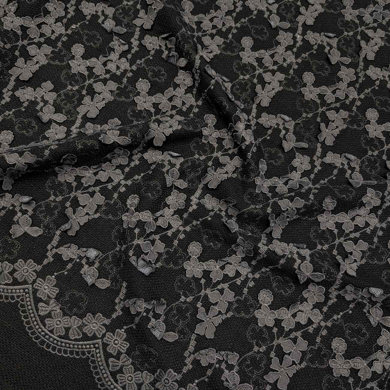 پارچه شانل اپلیکه رنگ مشکی طوسی 2 