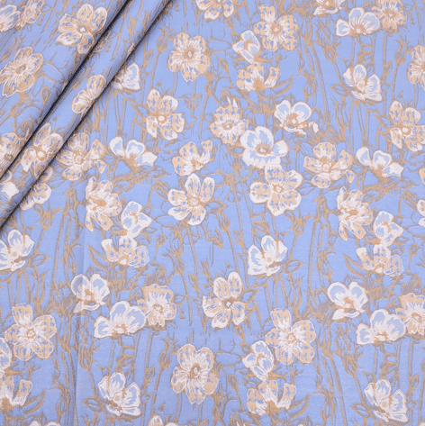 پارچه ژاکارد پنبه 4095 رنگ آسمانی کرم 