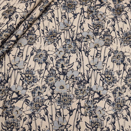 پارچه ژاکارد پنبه 4095 رنگ سرمه ای کرم 