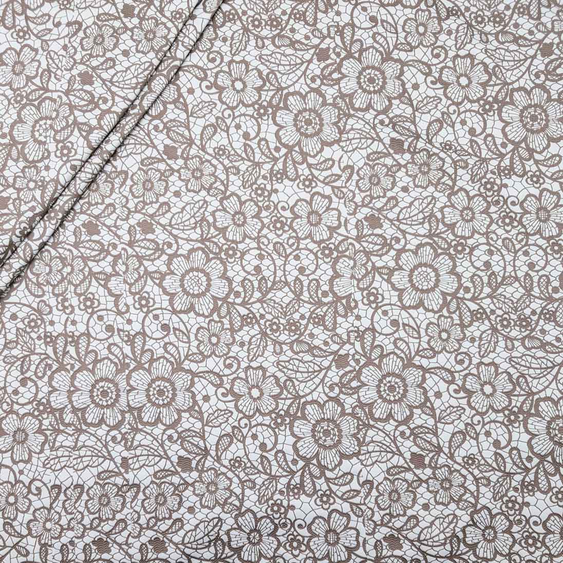 پارچه ژاکارد کتان دورو 227 رنگ کاراملی سفید 