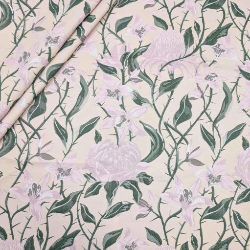 پارچه ژاکارد پنبه p4051 رنگ کرم یاسی 