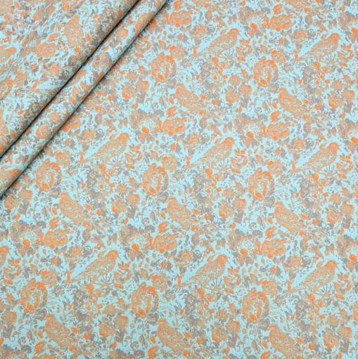 پارچه ژاکارد پنبه  p4069 رنگ فیروزه ای نارنجی 
