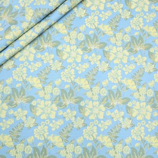 پارچه ژاکارد پنبه  p4071 رنگ آسمانی لیمویی 