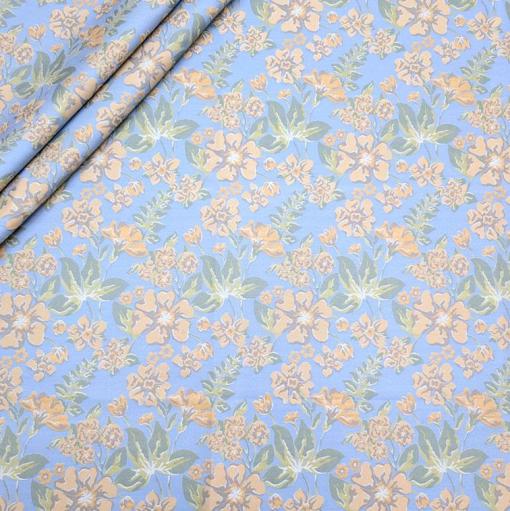 پارچه ژاکارد پنبه  p4071 رنگ آسمانی صورتی 