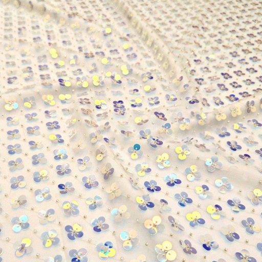 پارچه تور پولک دوزی مولتی رنگ گلبهی 