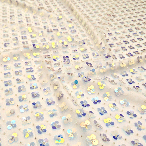 پارچه تور پولک دوزی مولتی رنگ گلبهی 