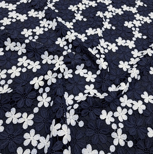 پارچه گیپور مولتی کالر رنگ سرمه ای سفید 