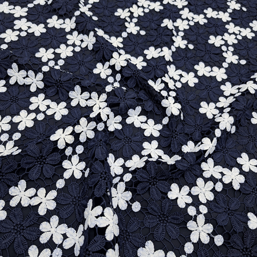 پارچه گیپور مولتی کالر رنگ سرمه ای سفید 