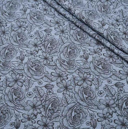 پارچه ژاکارد پفکی ترک 228 رنگ طوسی آبی 