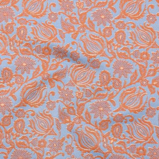 پارچه ژاکارد پنبه لمه 4094 رنگ آبی نارنجی 