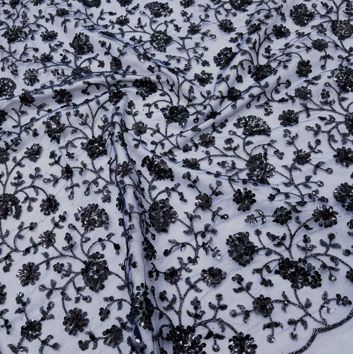 پارچه تور پولک دوزی رنگ 20 سرمه ای 