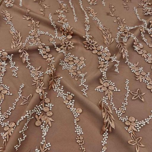 پارچه تور گلدوزی رنگ موکا 