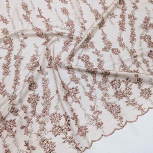 پارچه تور گلدوزی رنگ موکا 