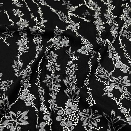 پارچه تور گلدوزی رنگ مشکی طوسی 